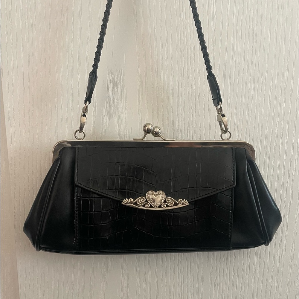 Rare Vintage Black Heart-Embellished Frame Shoulder Bag, no company info tags